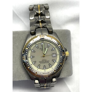 Pulsar Mens Solar Titanium Two-Tone Quartz Watch W/Date Indicator V145-0C20 VTG